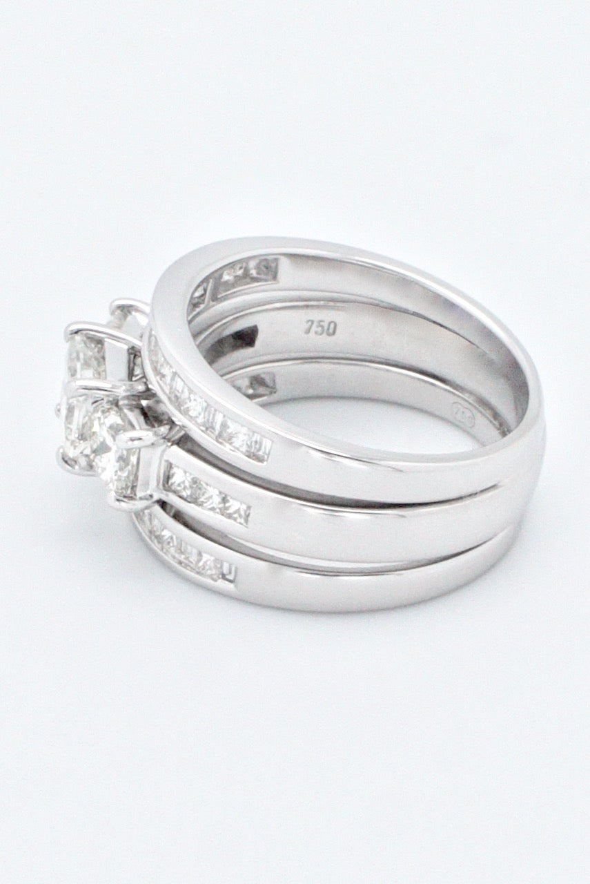 Vintage 18k White Gold Princess Cut Diamond Multi Band Ring