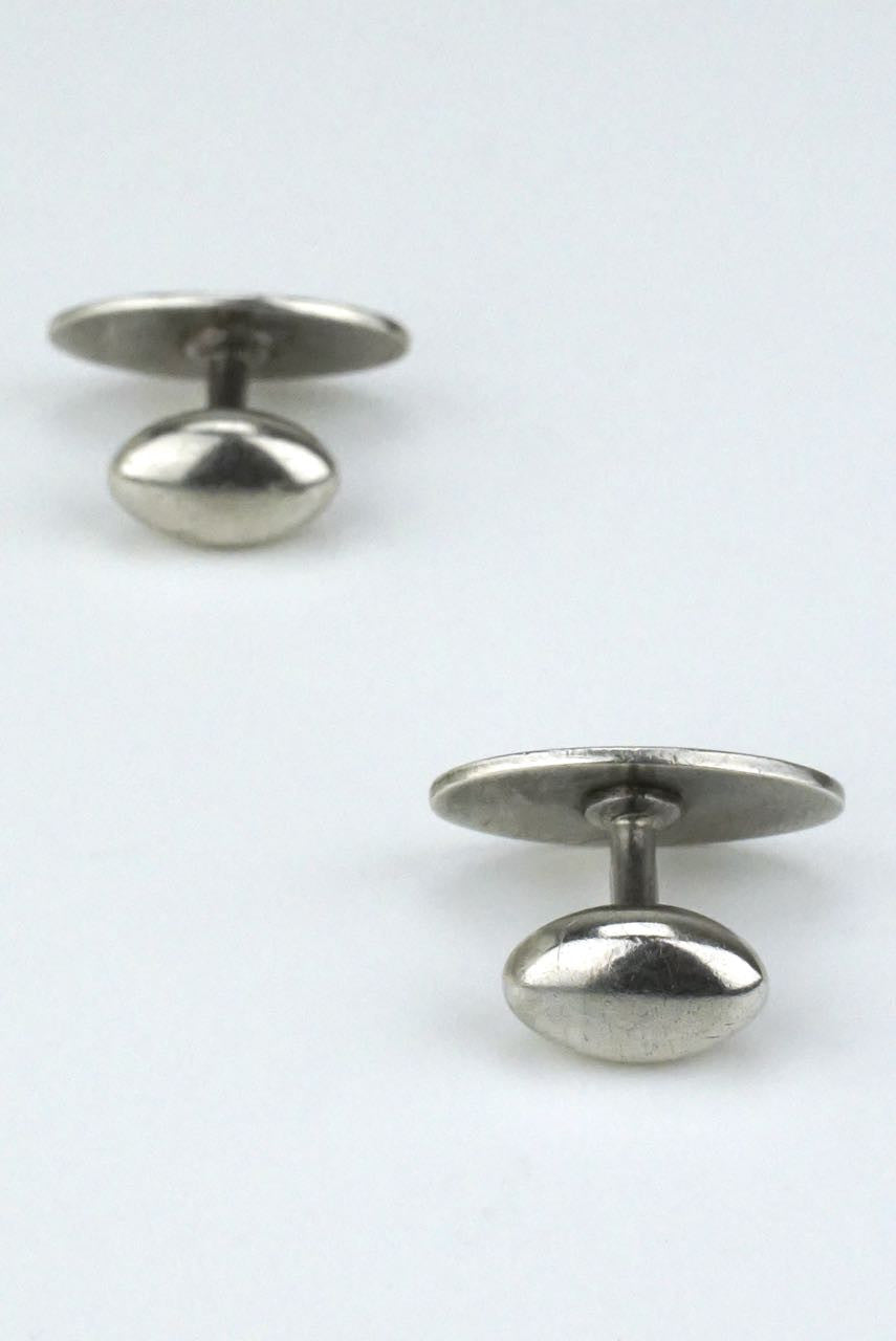 Silver oval black and white stripe enamel cufflinks