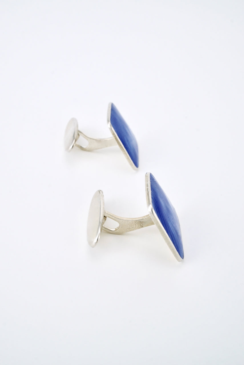 Vintage Danish Sterling Blue Enamel Cufflinks 1960s