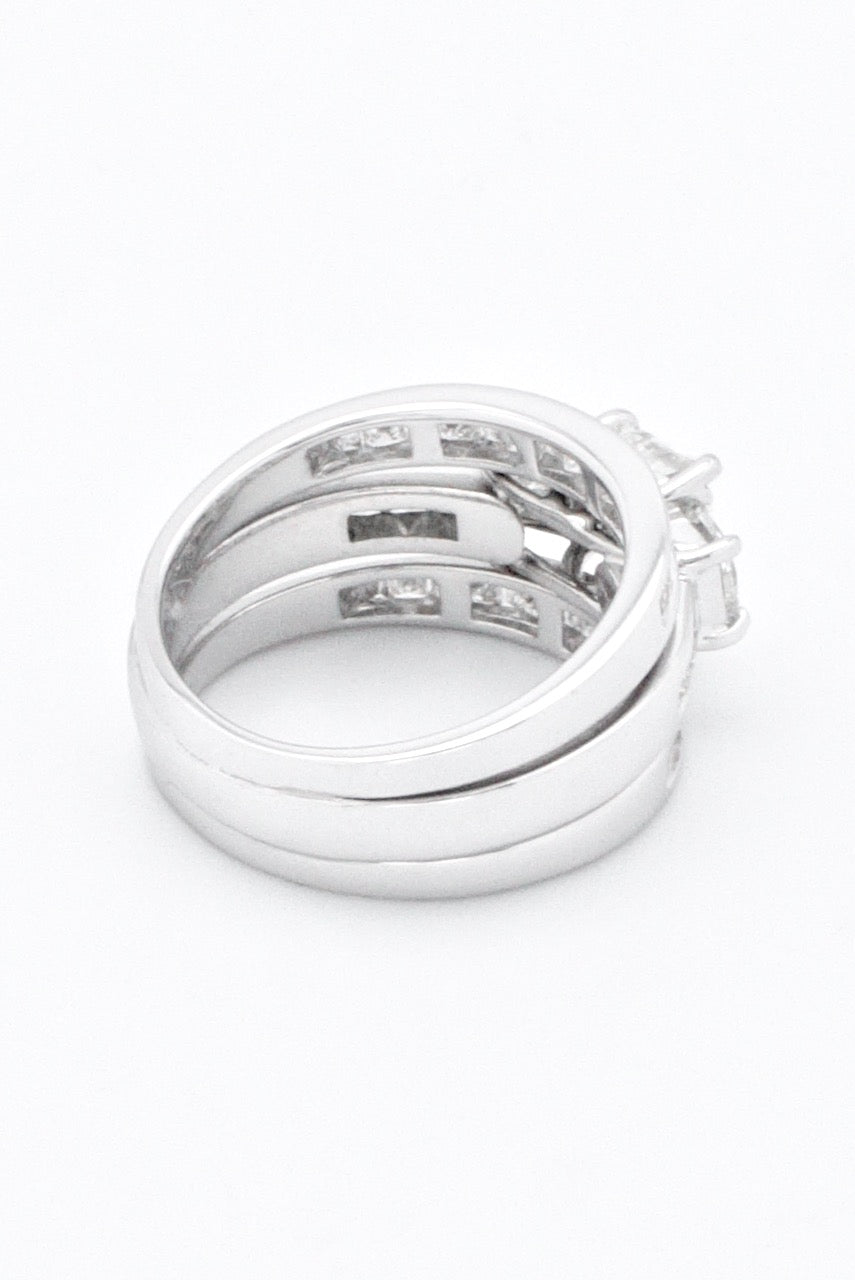 Vintage 18k White Gold Princess Cut Diamond Multi Band Ring
