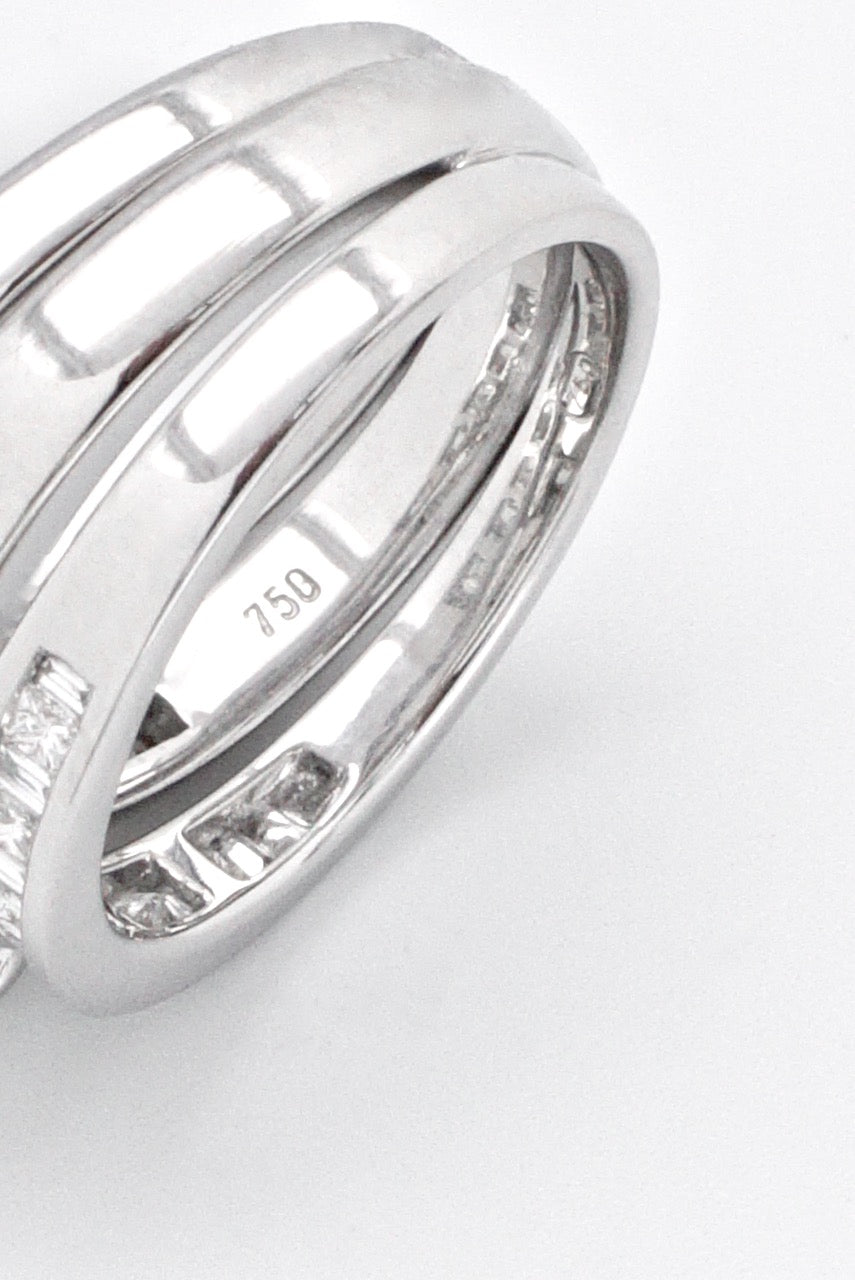Vintage 18k White Gold Princess Cut Diamond Multi Band Ring