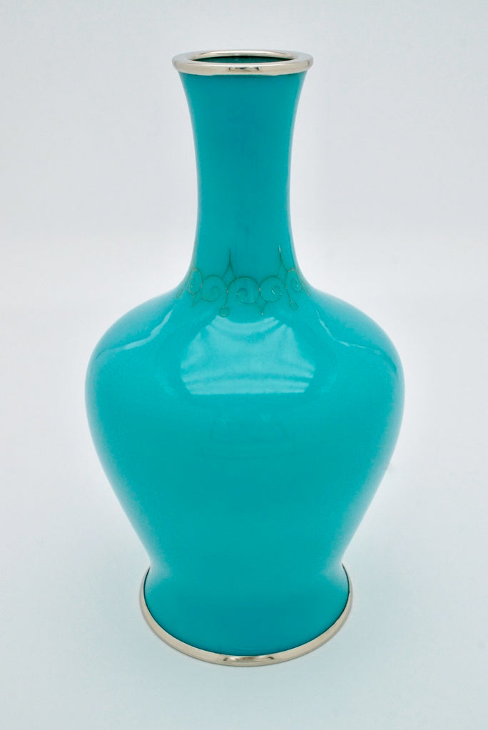 Vintage Japanese Turquoise Enamel Cloisonne Vase - Ando 1960s