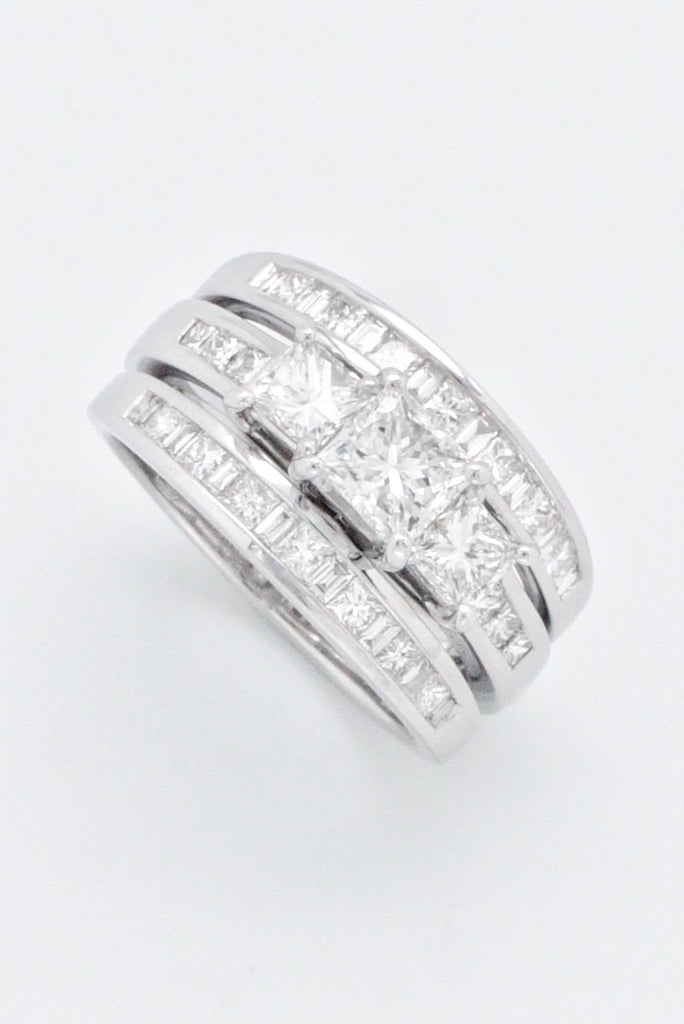 Vintage 18k White Gold Princess Cut Diamond Multi Band Ring