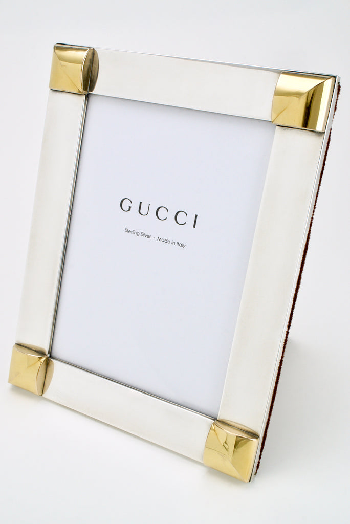 Vintage Gucci Sterling Silver Gold Corner Motif Photo Frame 1970s