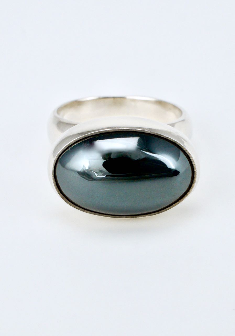 Vintage Georg Jensen Sterling Silver Hematite Cross Finger Ring - Design 123B