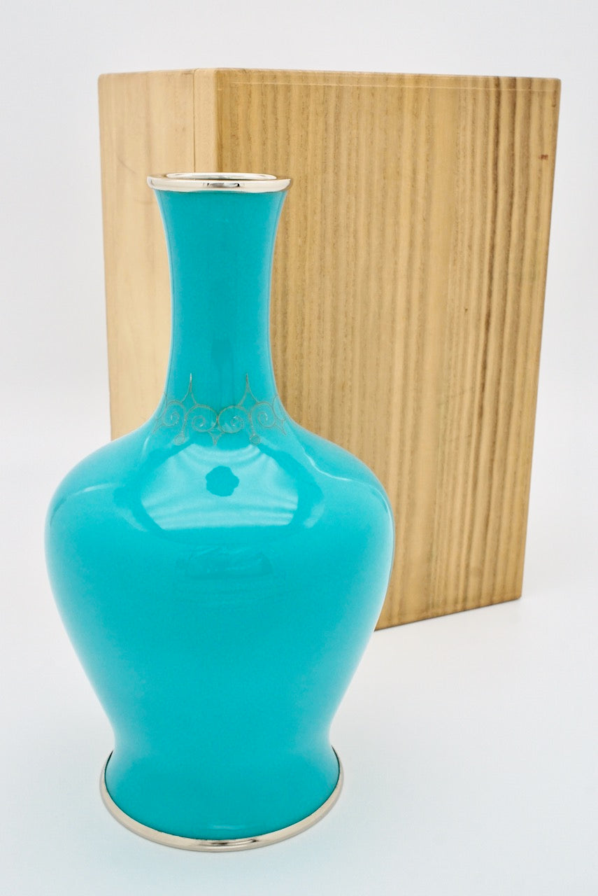 Vintage Japanese Turquoise Enamel Cloisonne Vase - Ando 1960s