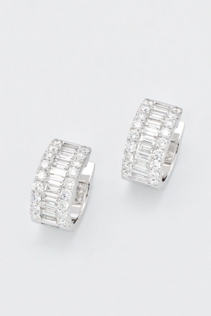 Vintage Pair of 18k White Gold Diamond Half Hoop Huggie Earrings