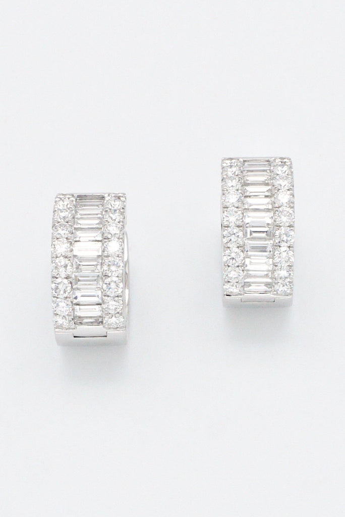 Vintage Pair of 18k White Gold Diamond Half Hoop Huggie Earrings