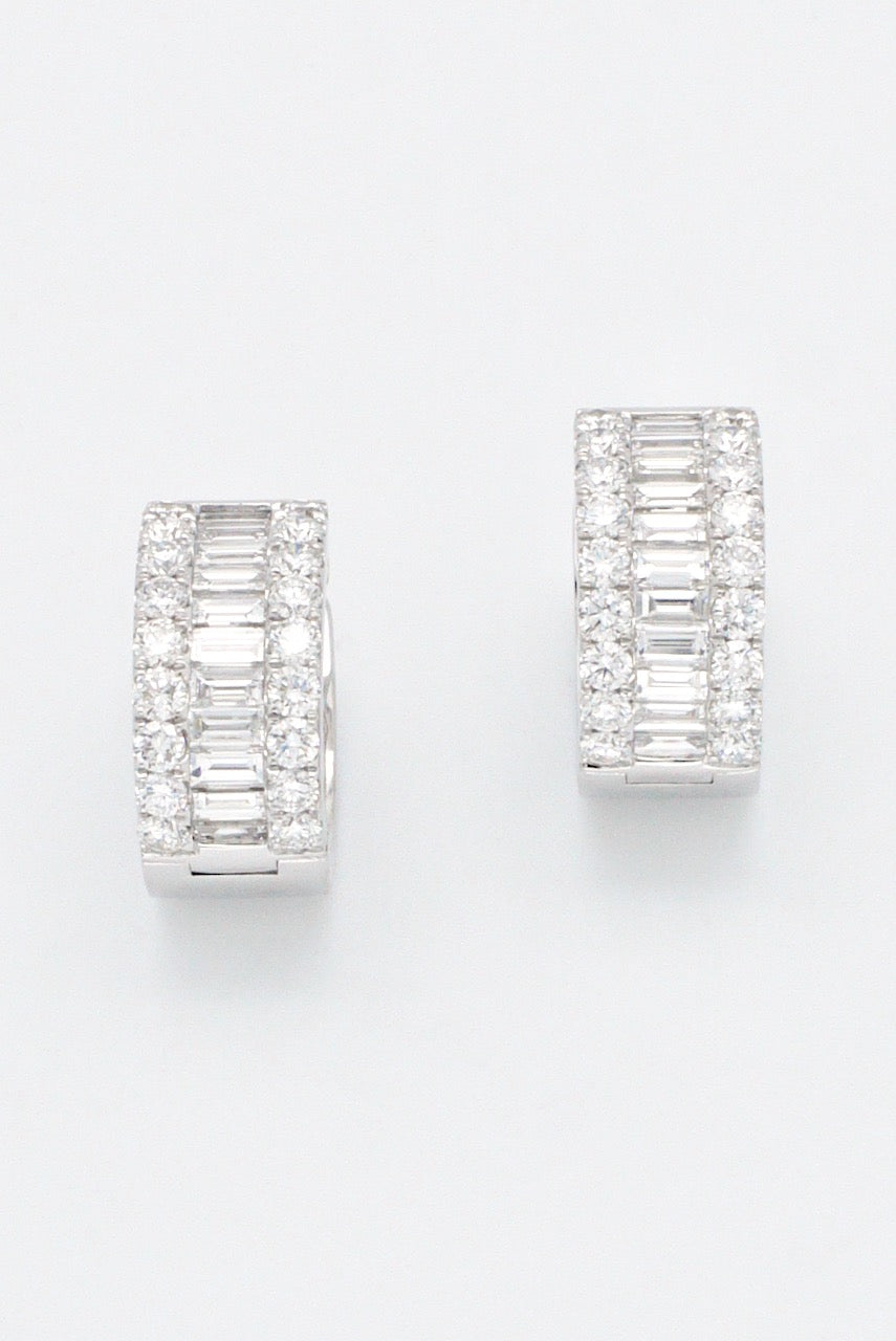 Vintage Pair of 18k White Gold Diamond Half Hoop Huggie Earrings