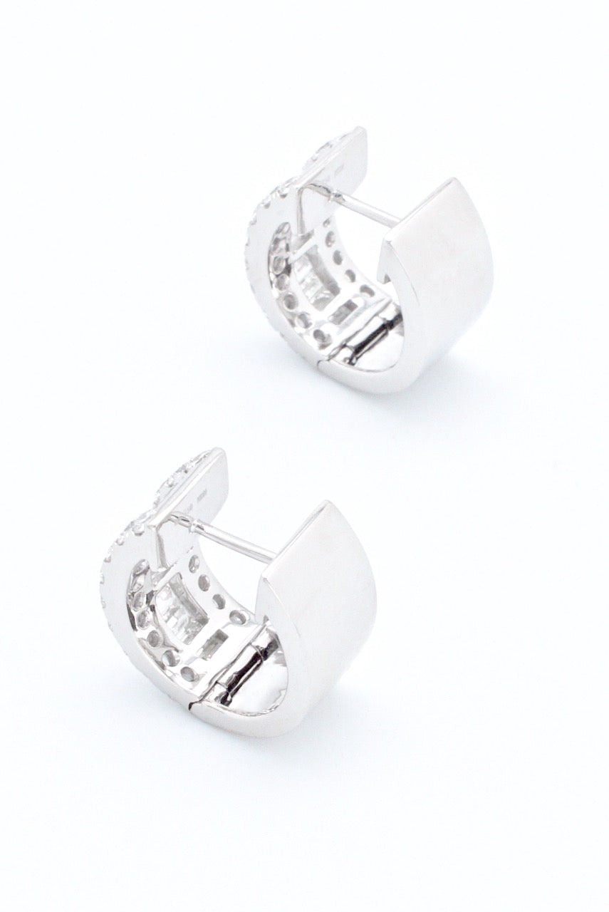 Vintage Pair of 18k White Gold Diamond Half Hoop Huggie Earrings