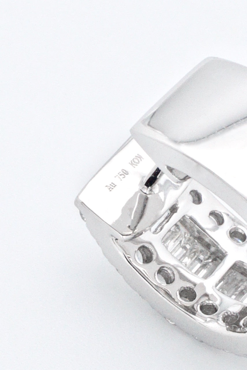 Vintage Pair of 18k White Gold Diamond Half Hoop Huggie Earrings