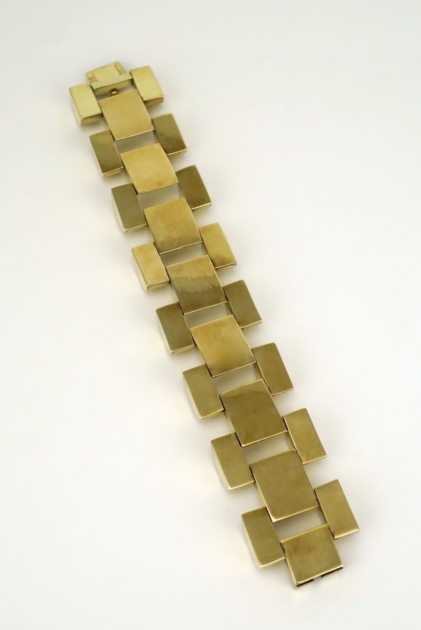 Art Deco 14k yellow gold brutalist bracelet