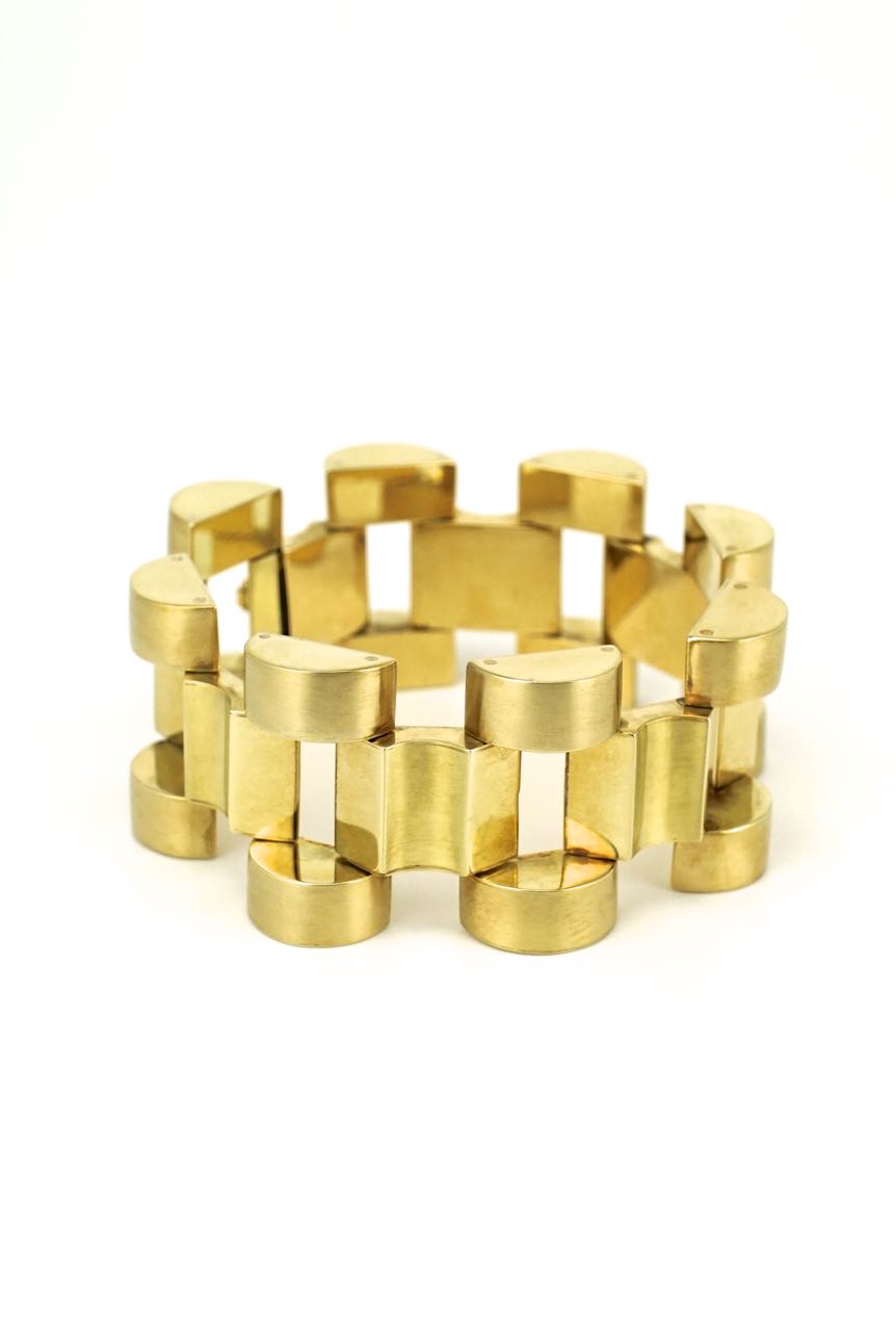 Art Deco 14k yellow gold brutalist bracelet