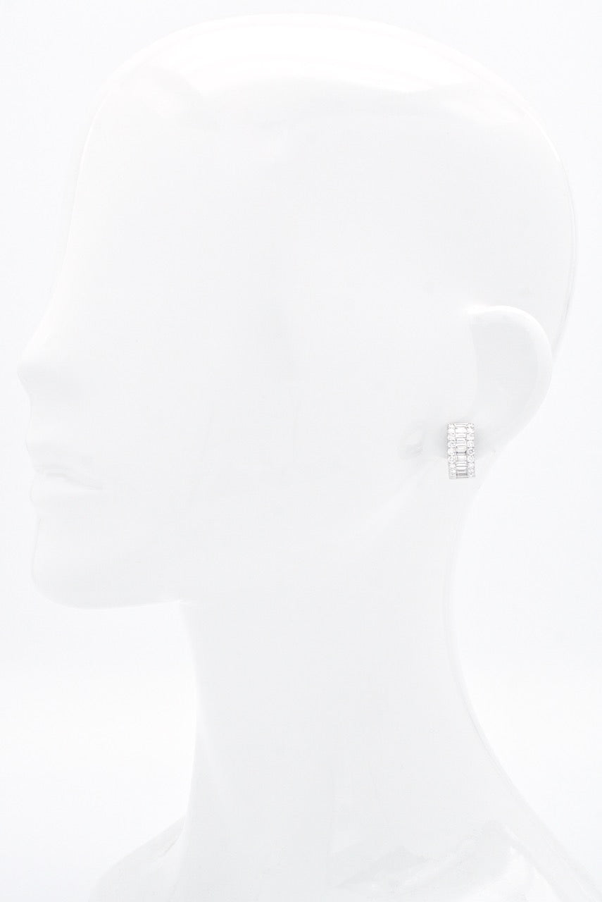 Vintage Pair of 18k White Gold Diamond Half Hoop Huggie Earrings