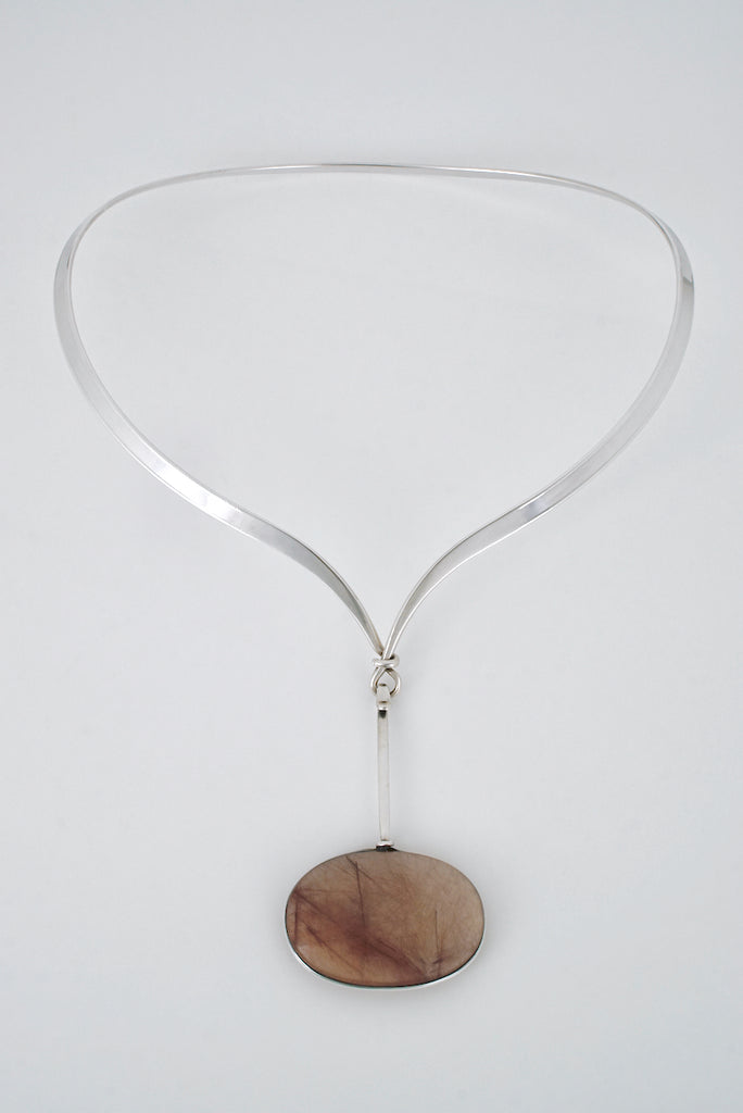 Vintage Georg Jensen Rutilated Quartz Pendant Necklace Neck Ring - Torun design 169 and 133