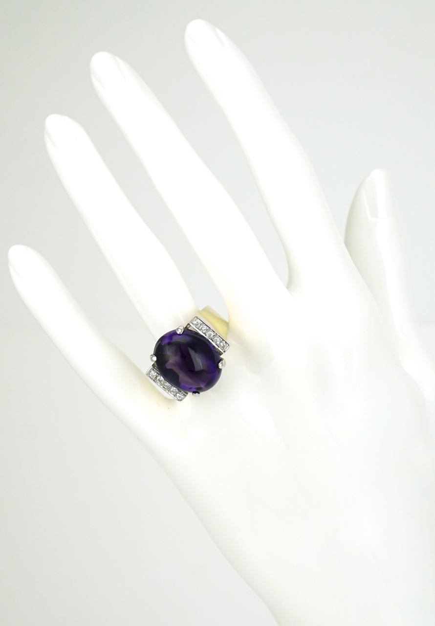 14k gold amethyst and diamond ring 1970s