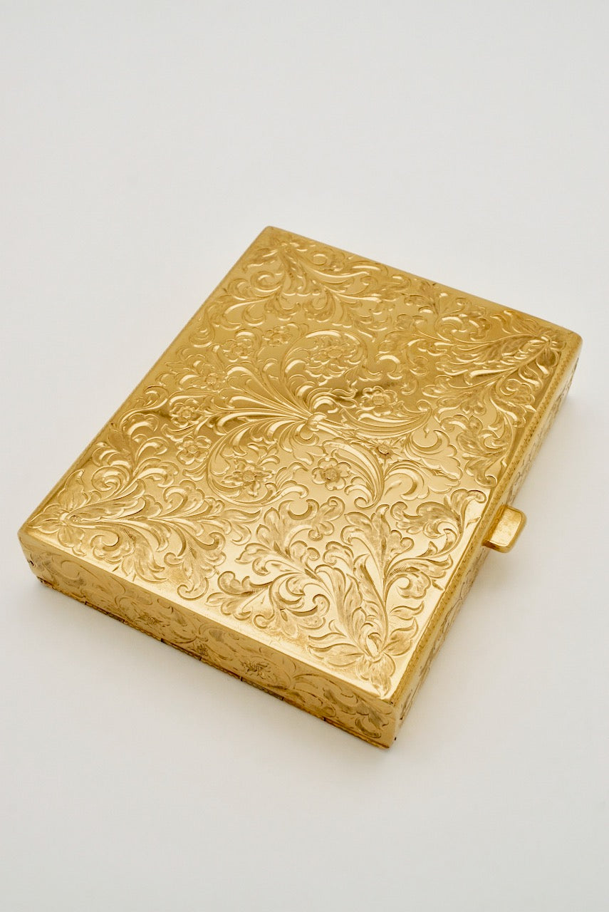 Vintage Italian Continental Silver Gilt Ruby Vanity Case 1950s