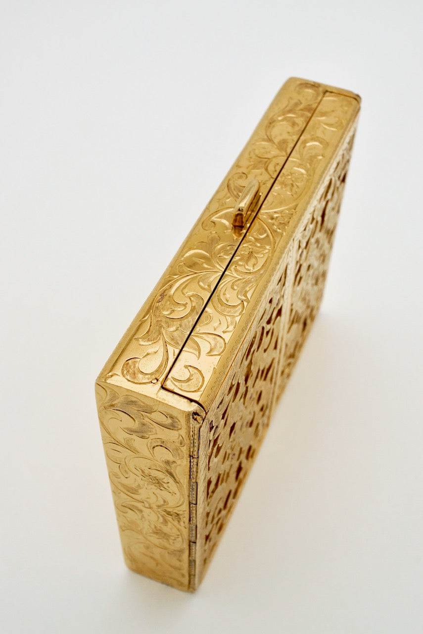 Vintage Italian Continental Silver Gilt Ruby Vanity Case 1950s