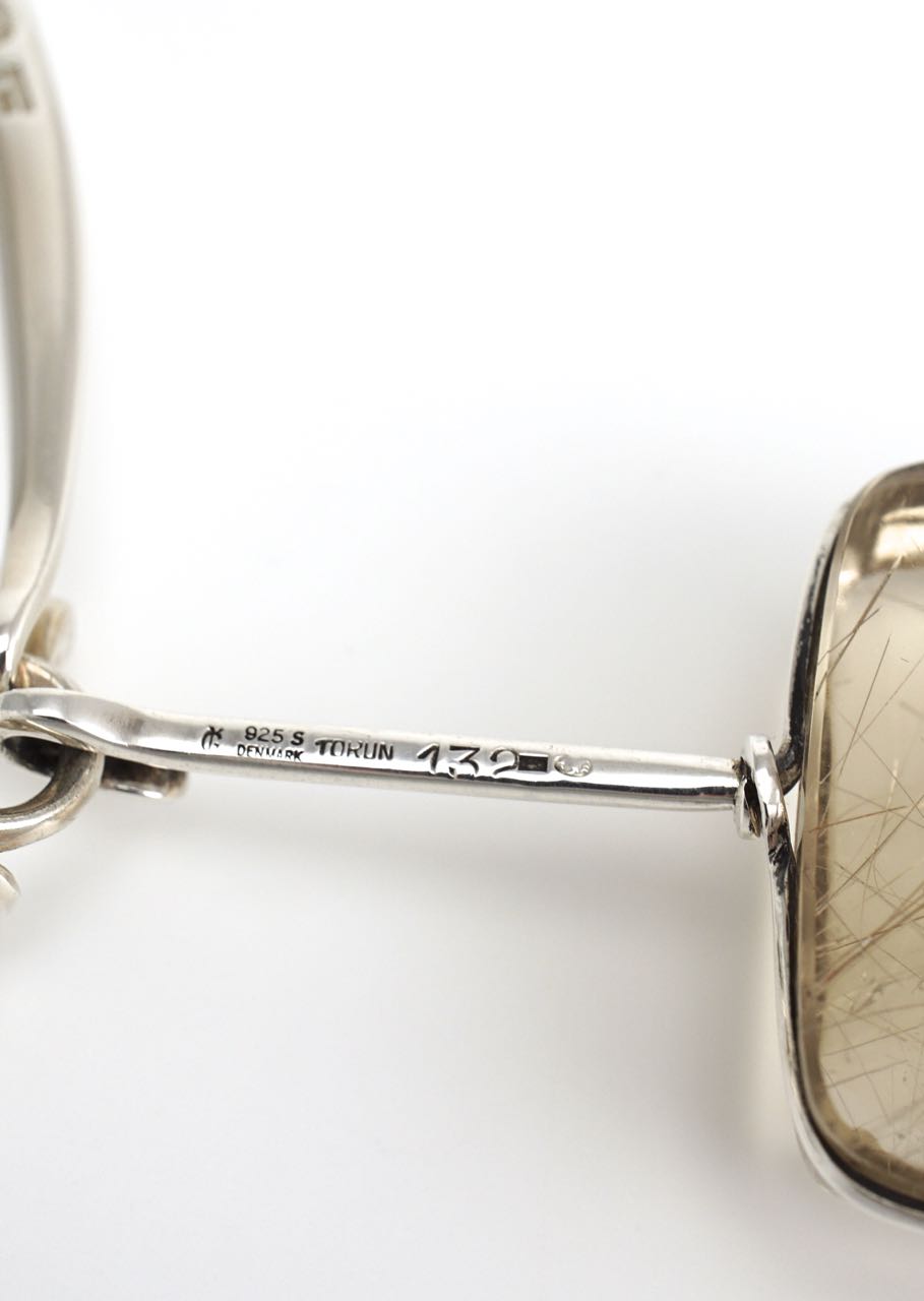 Georg Jensen silver neck ring and rutilated quartz pendant design 410 Torun