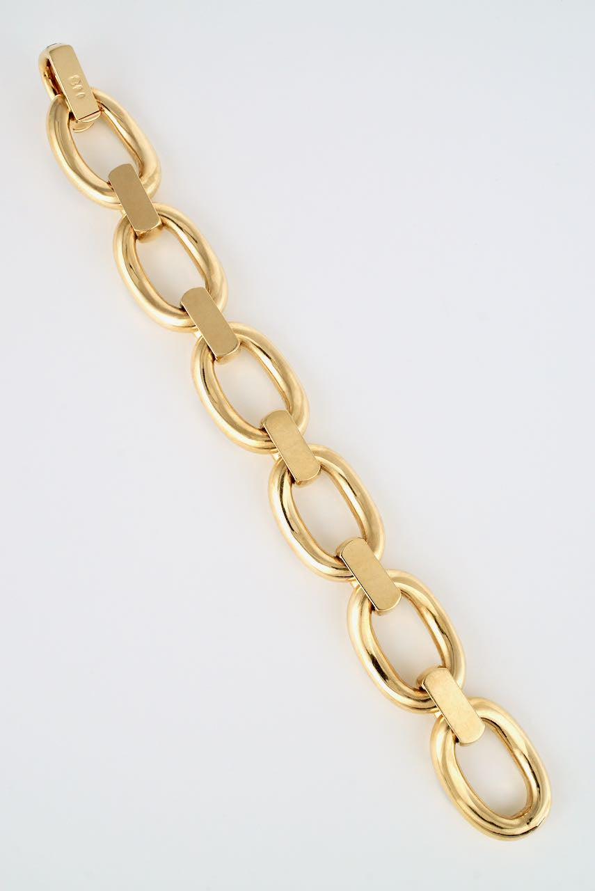 Vintage Italian 18k Yellow Gold Large Oval Link Bracelet - Uno A Erre