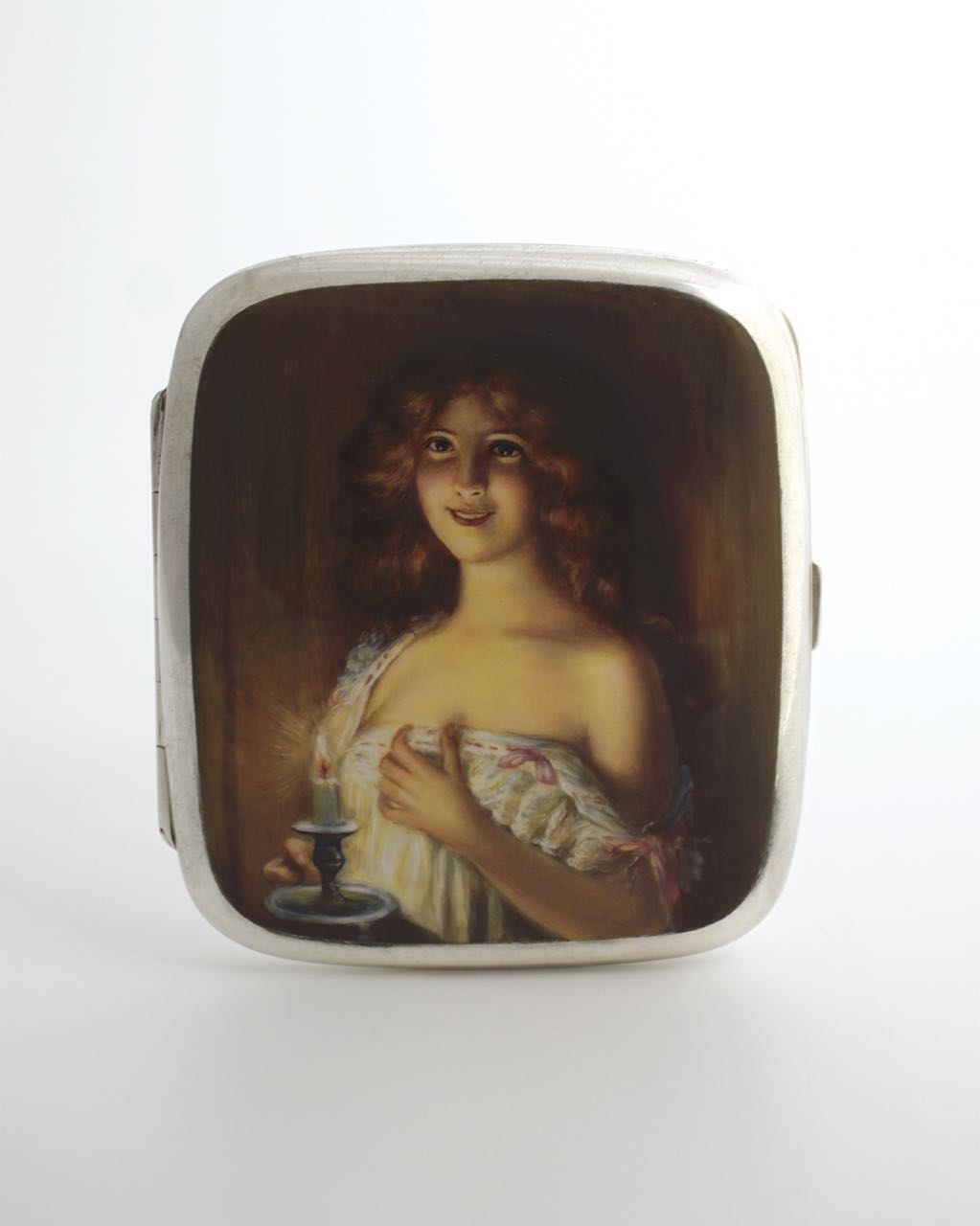 Antique Solid silver and enamel erotic cigarette case 1920s