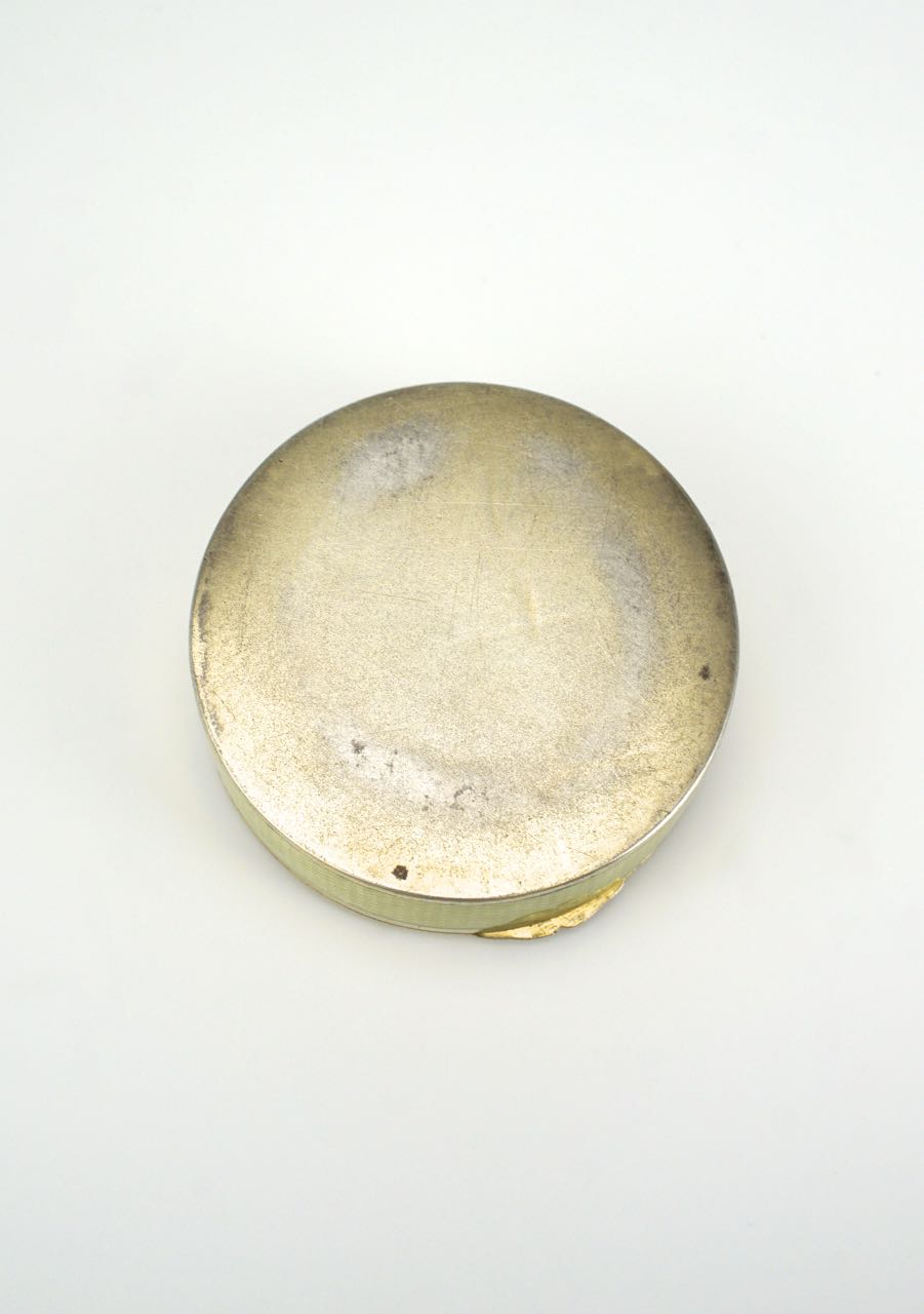 German Silver and Enamel round floral box