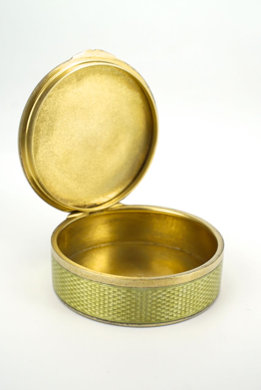 German Silver and Enamel round floral box