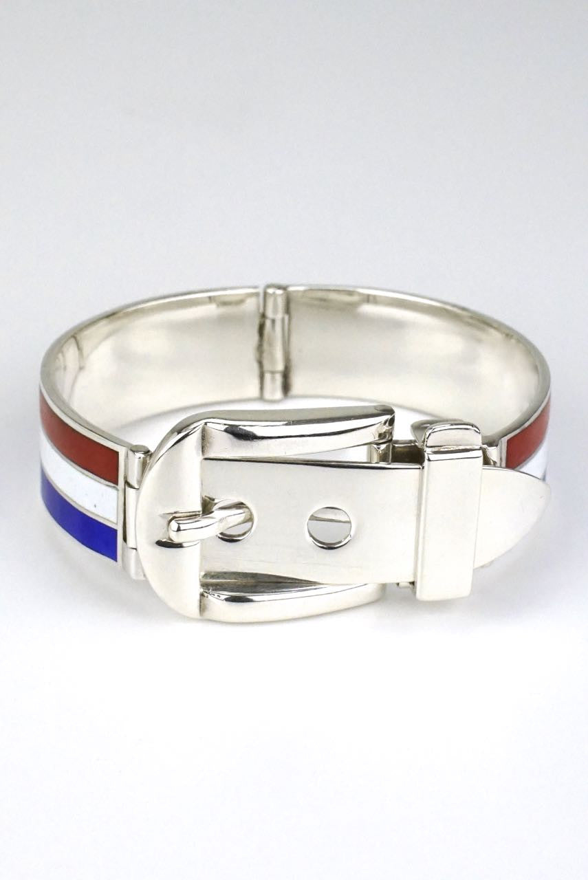 Gucci silver red blue and white enamel belt bracelet