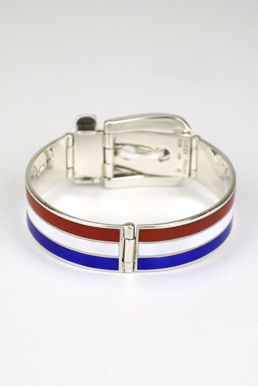 Gucci silver red blue and white enamel belt bracelet