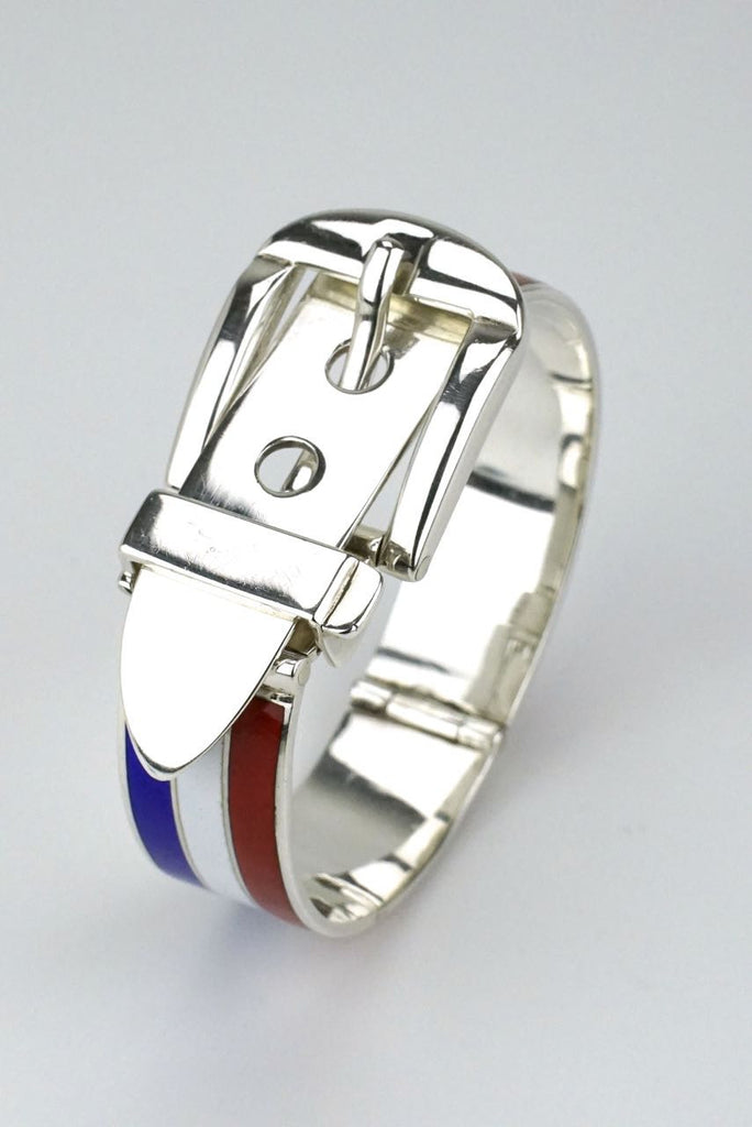 Gucci silver red blue and white enamel belt bracelet