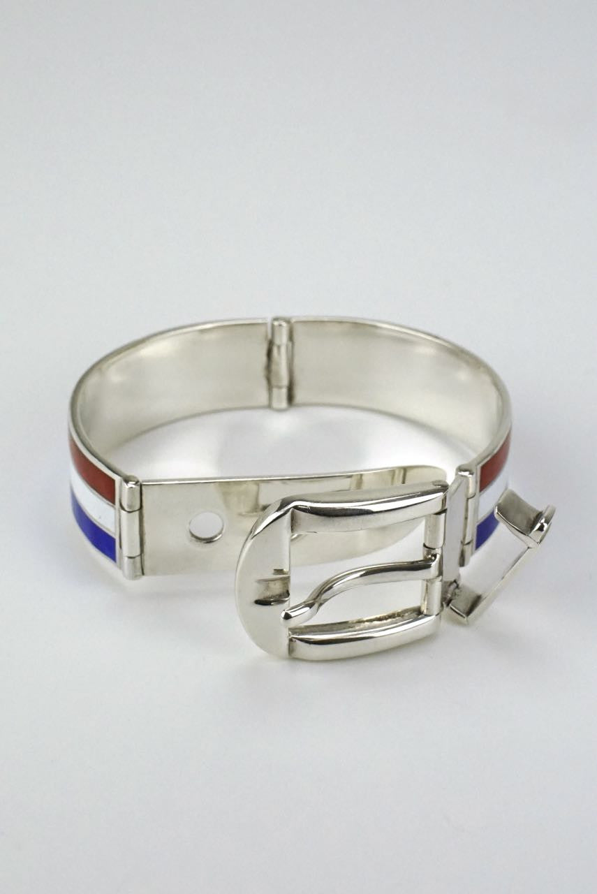 Gucci silver red blue and white enamel belt bracelet