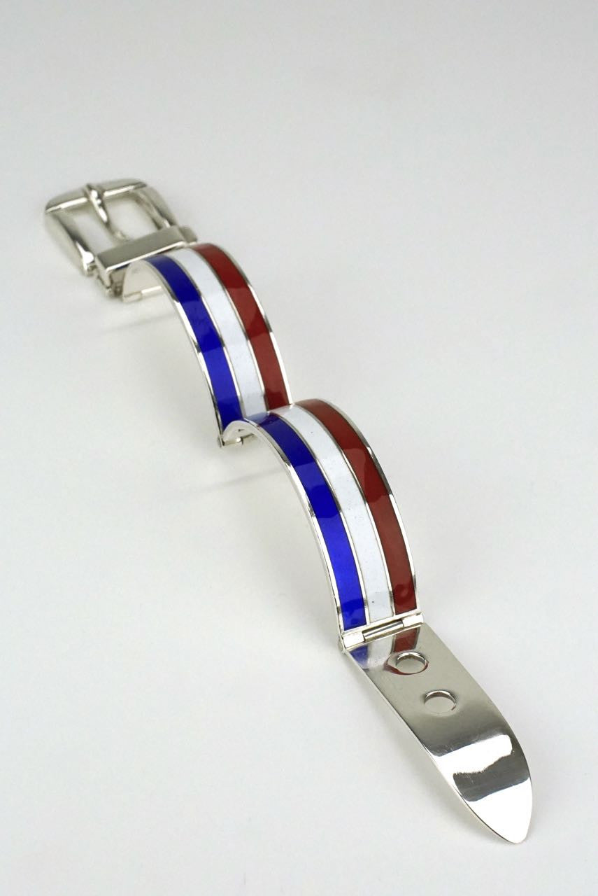 Gucci silver red blue and white enamel belt bracelet