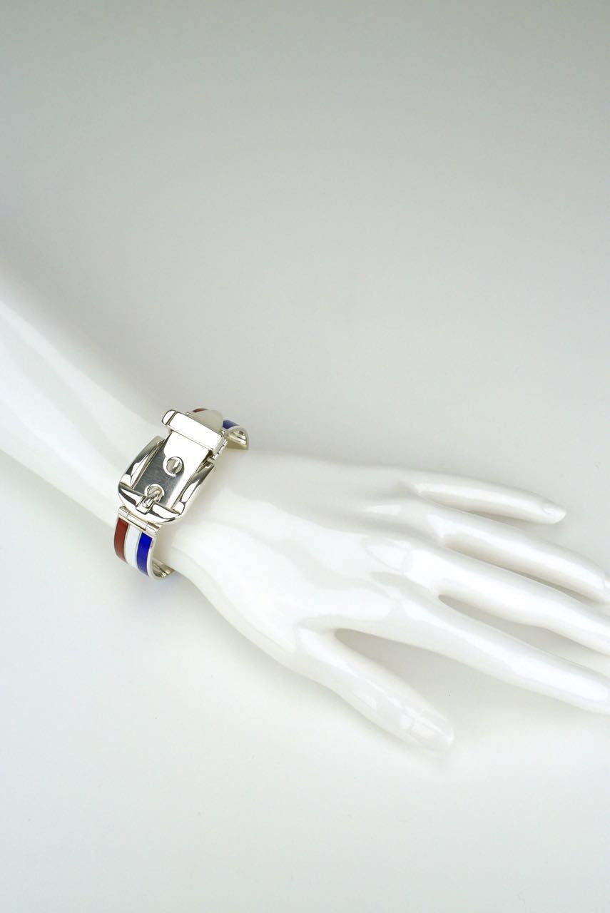 Gucci silver red blue and white enamel belt bracelet