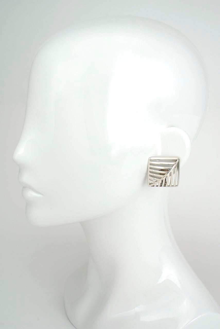 Vintage Georg Jensen Sterling Silver square domed grille clip earrings - design 389 Nanna Ditzel