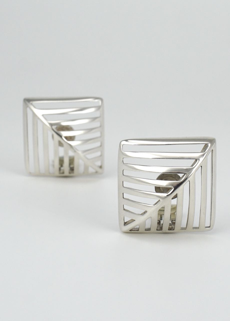 Vintage Georg Jensen Sterling Silver square grille clip earrings - design 389 Nanna Ditzel