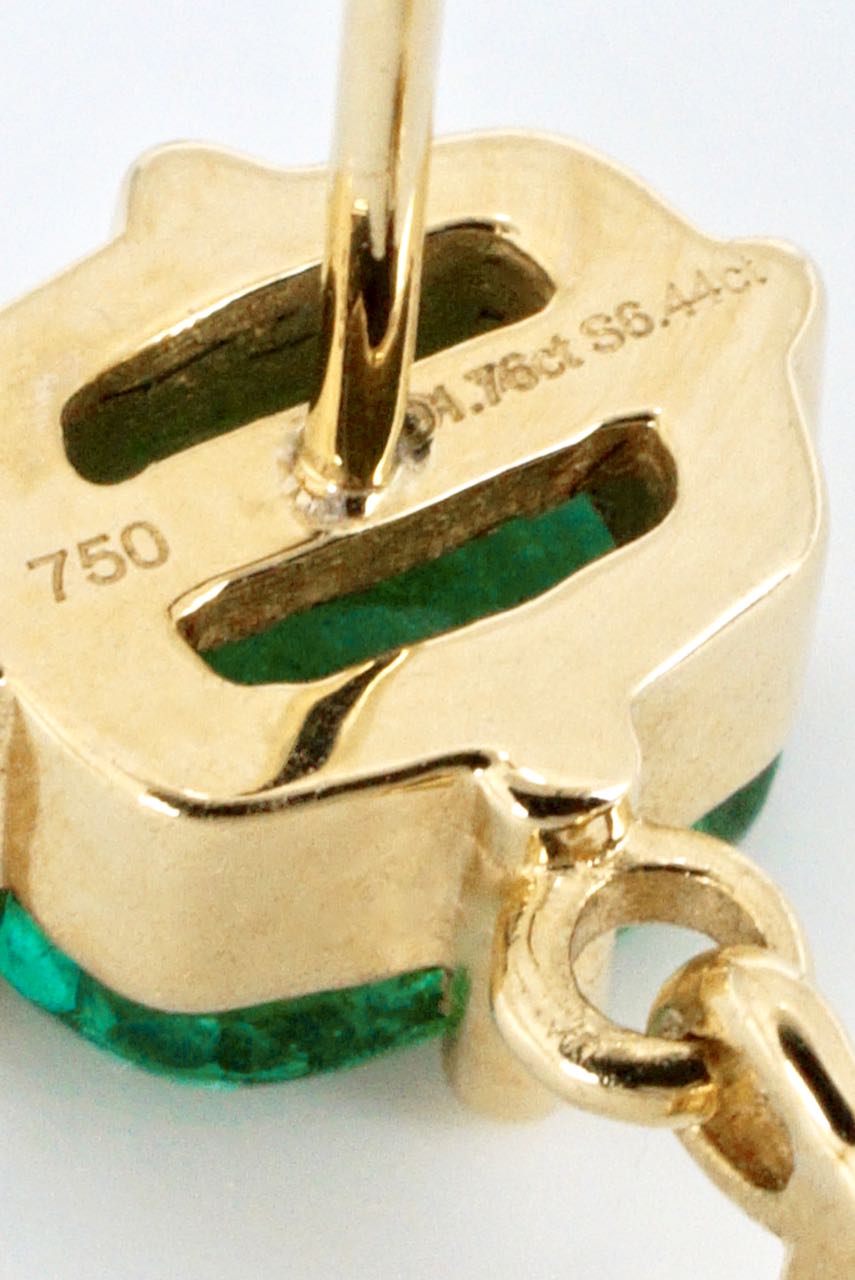 Vintage 18k Yellow Gold Emerald and Diamond Drop Earrings