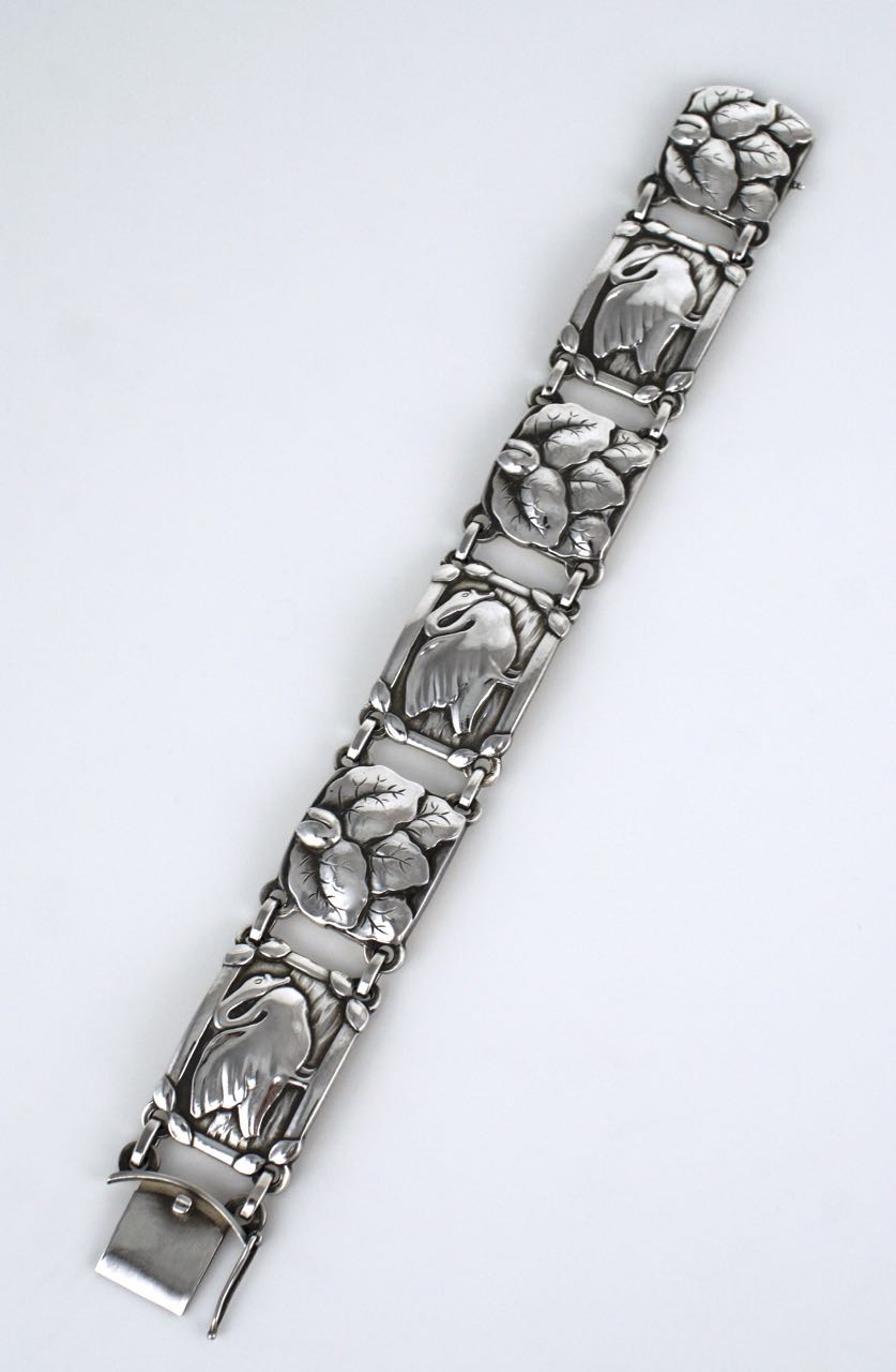 Vintage Georg Jensen Silver Swan Flower Bracelet - Design 42 Harald Nielsen
