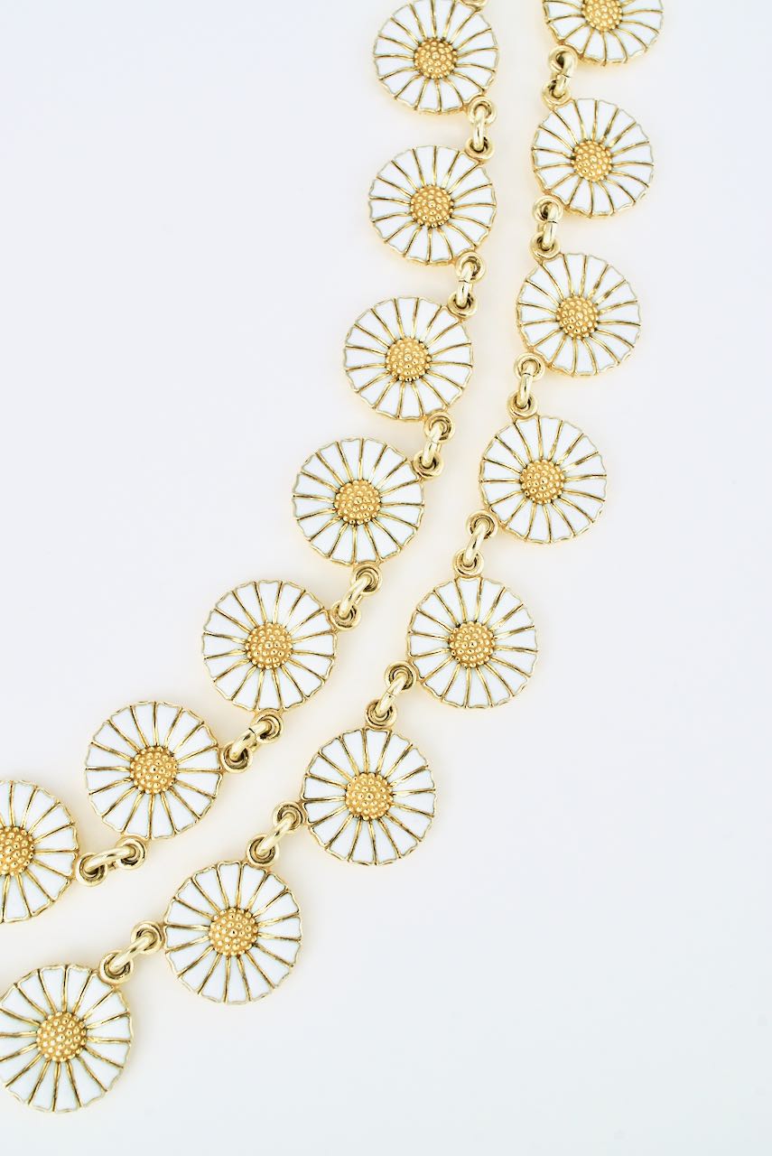 Vintage Sterling Silver White Enamel Daisy Necklace - Anton Michelsen 1950s