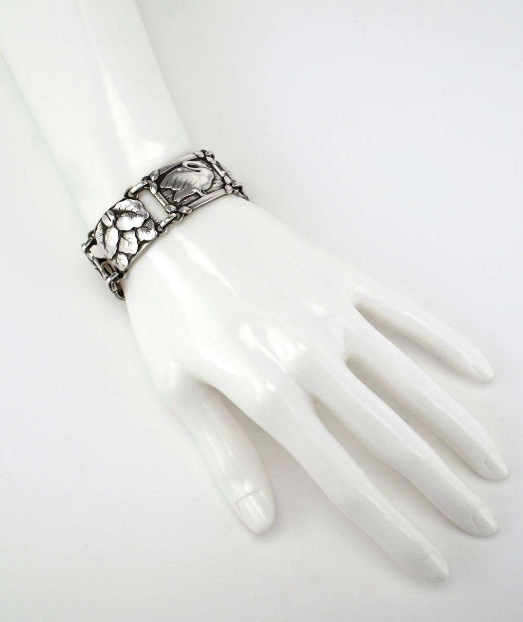 Vintage Georg Jensen Silver Swan Flower Bracelet - Design 42 Harald Nielsen