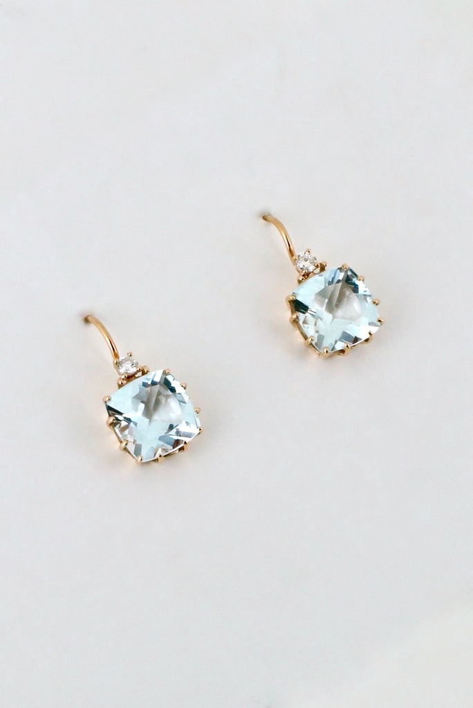 Vintage 18k Rose Gold Aquamarine Diamond Drop Earrings