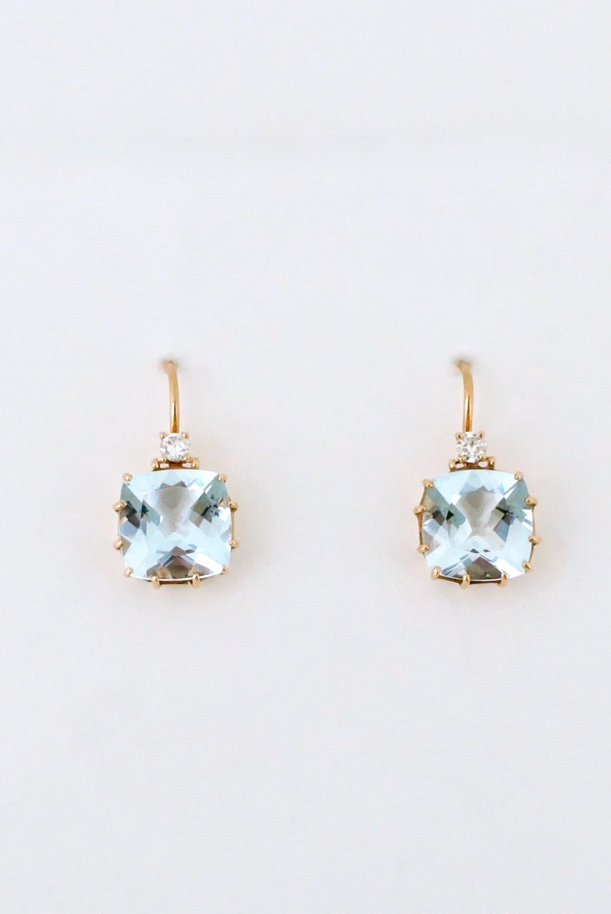 Vintage 18k Rose Gold Aquamarine Diamond Drop Earrings