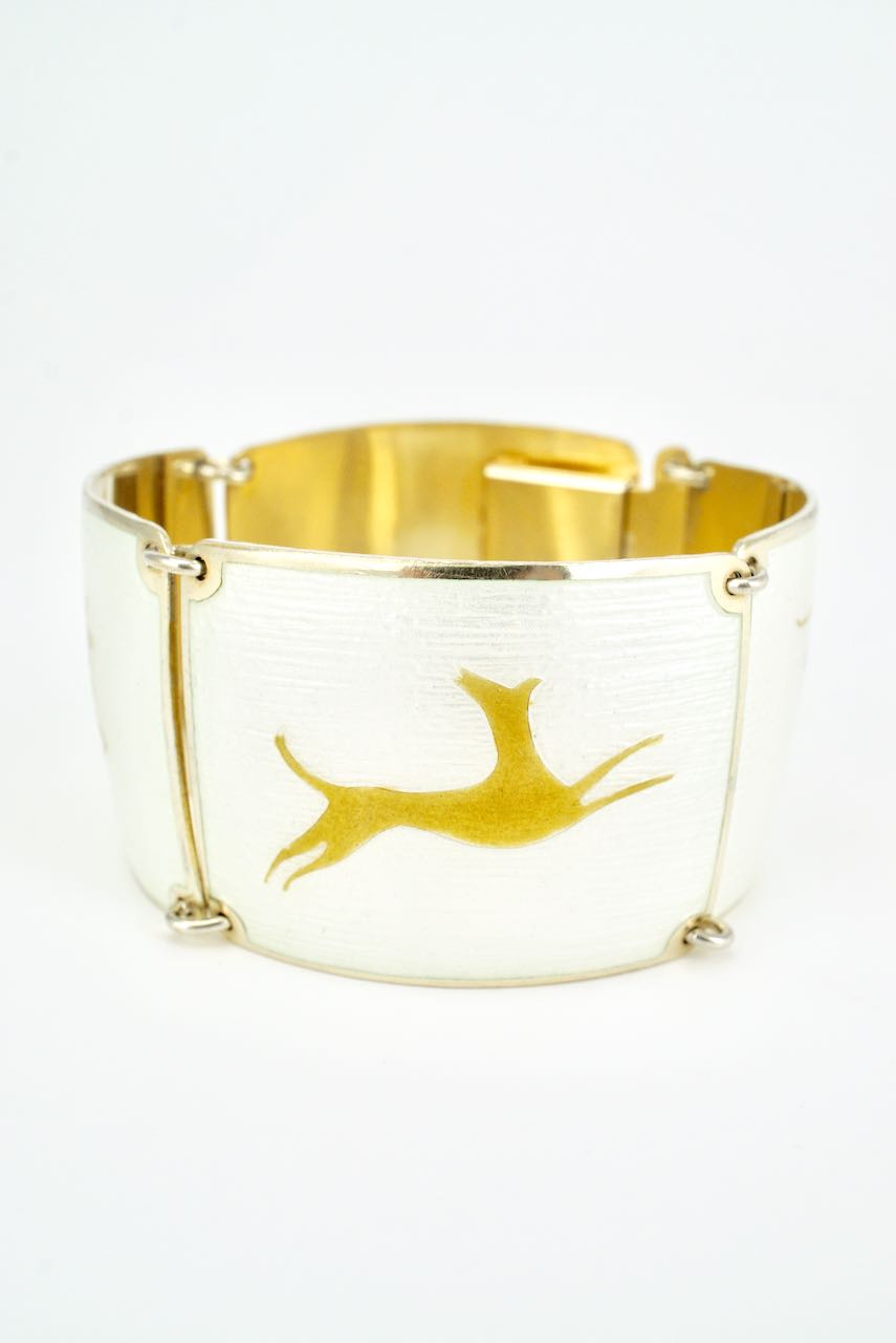 Vintage Norwegian Sterling Silver Enamel Panel Bracelet 1950s