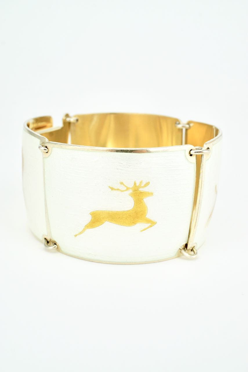 Vintage Norwegian Sterling Silver Enamel Panel Bracelet 1950s