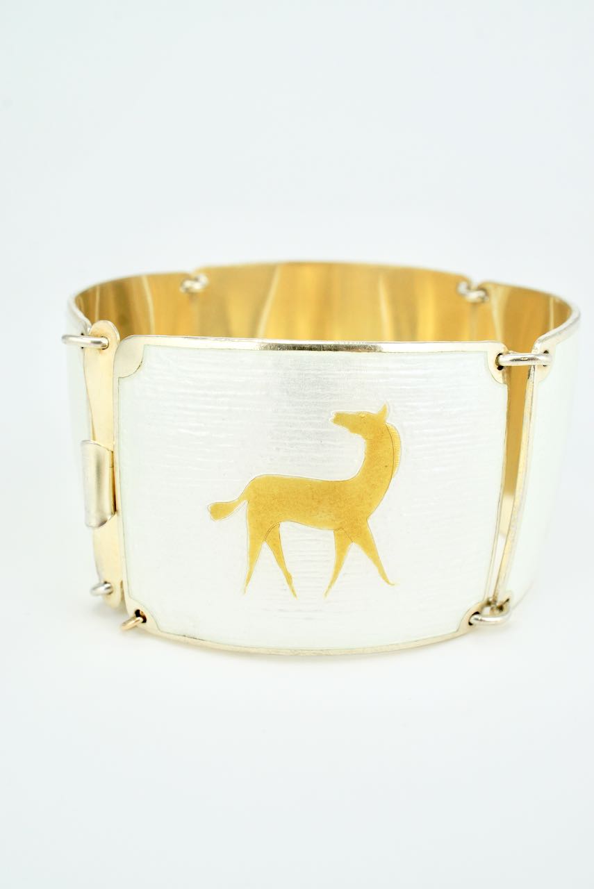 Vintage Norwegian Sterling Silver Enamel Panel Bracelet 1950s