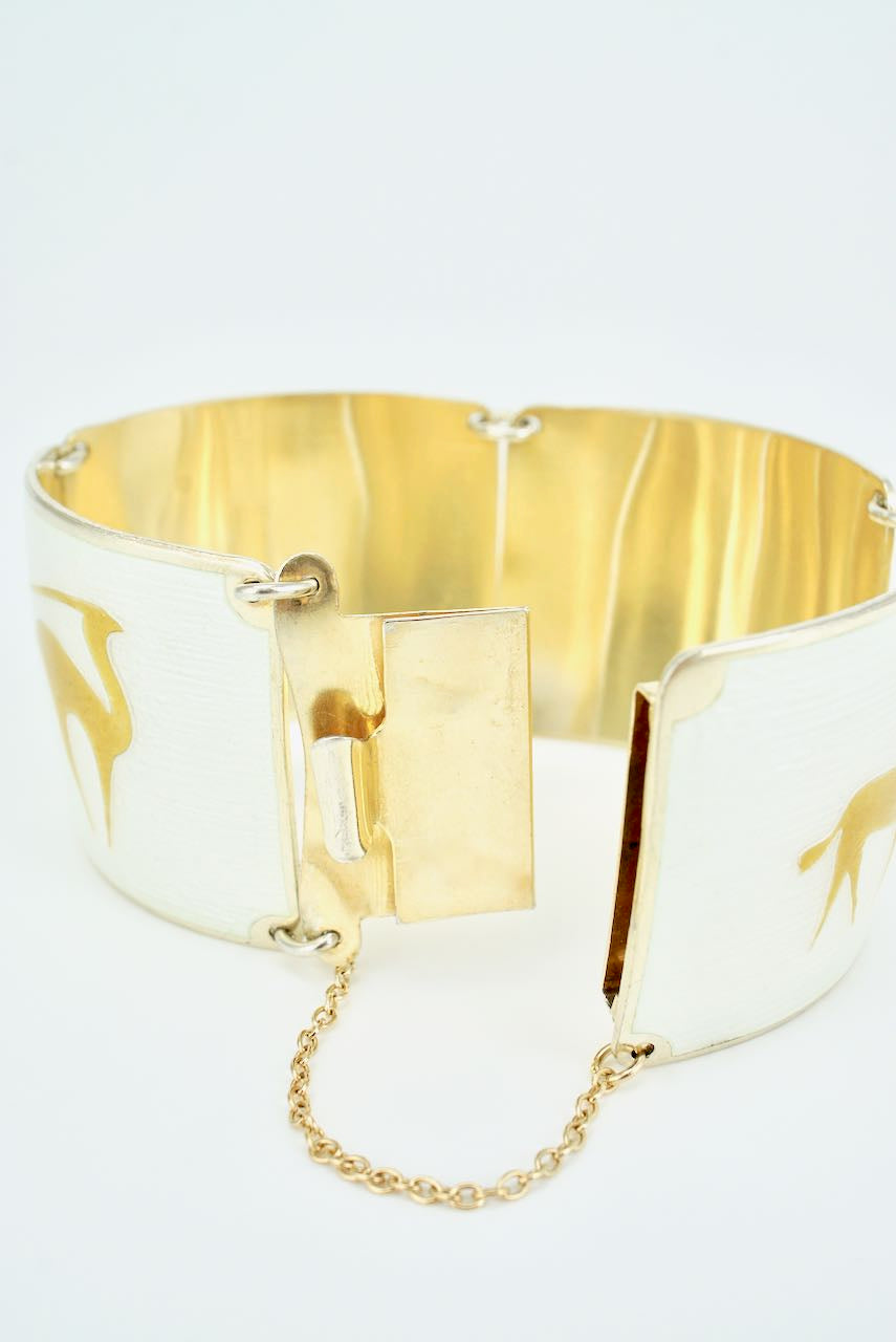 Vintage Norwegian Sterling Silver Enamel Panel Bracelet 1950s