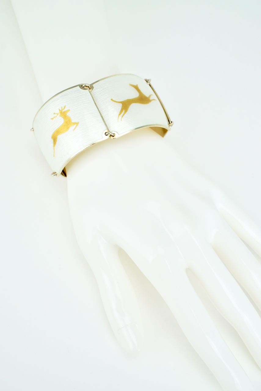 Vintage Norwegian Sterling Silver Enamel Panel Bracelet 1950s