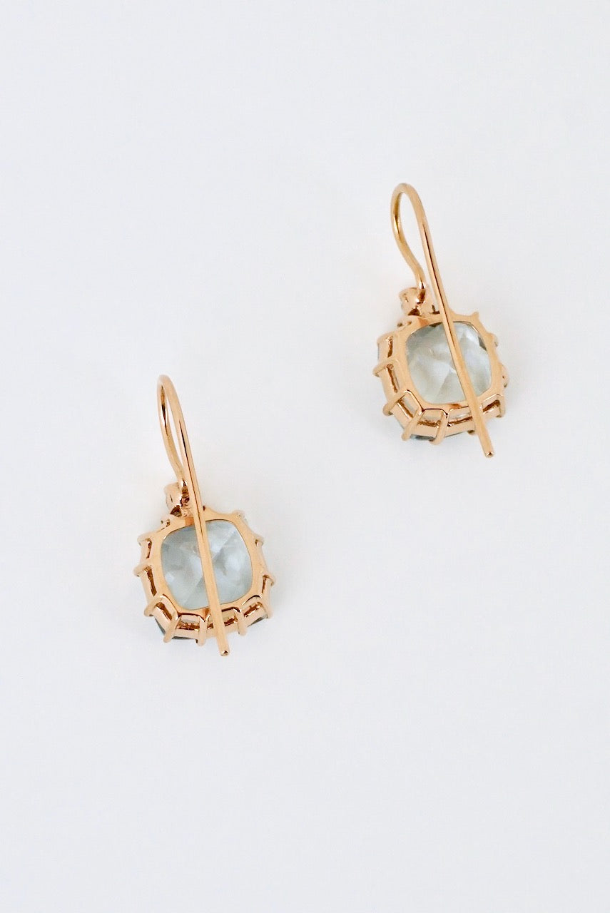Vintage 18k Rose Gold Aquamarine Diamond Drop Earrings