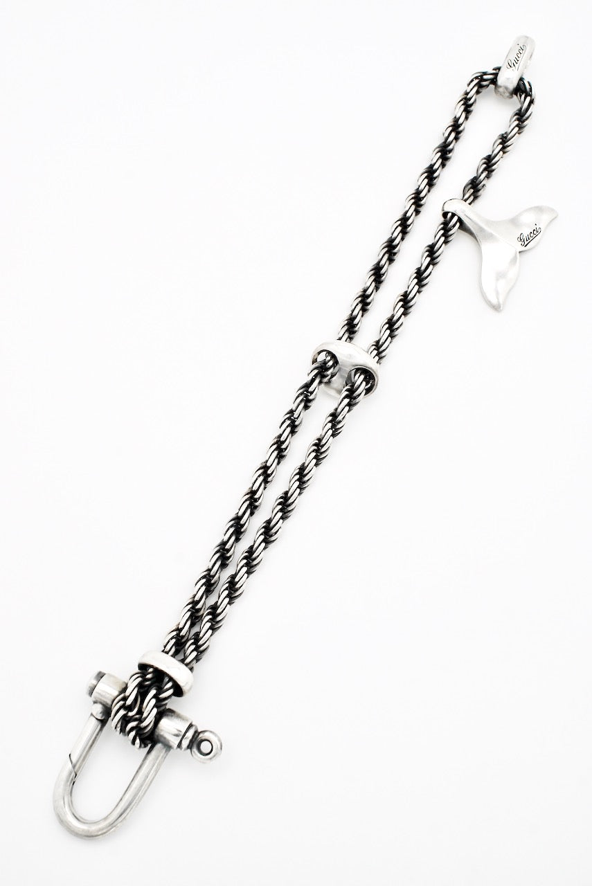 Vintage Gucci Sterling Silver Double Rope Whale Tail Bracelet
