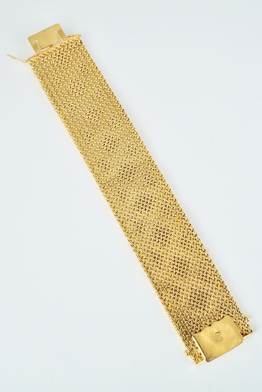 Vintage Italian 18K Yellow Gold Retro Mesh Bracelet 1960s