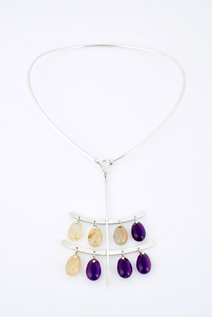 Vintage Georg Jensen Sterling Silver Quartz Amethyst Drop Pendant - Torun Design 135